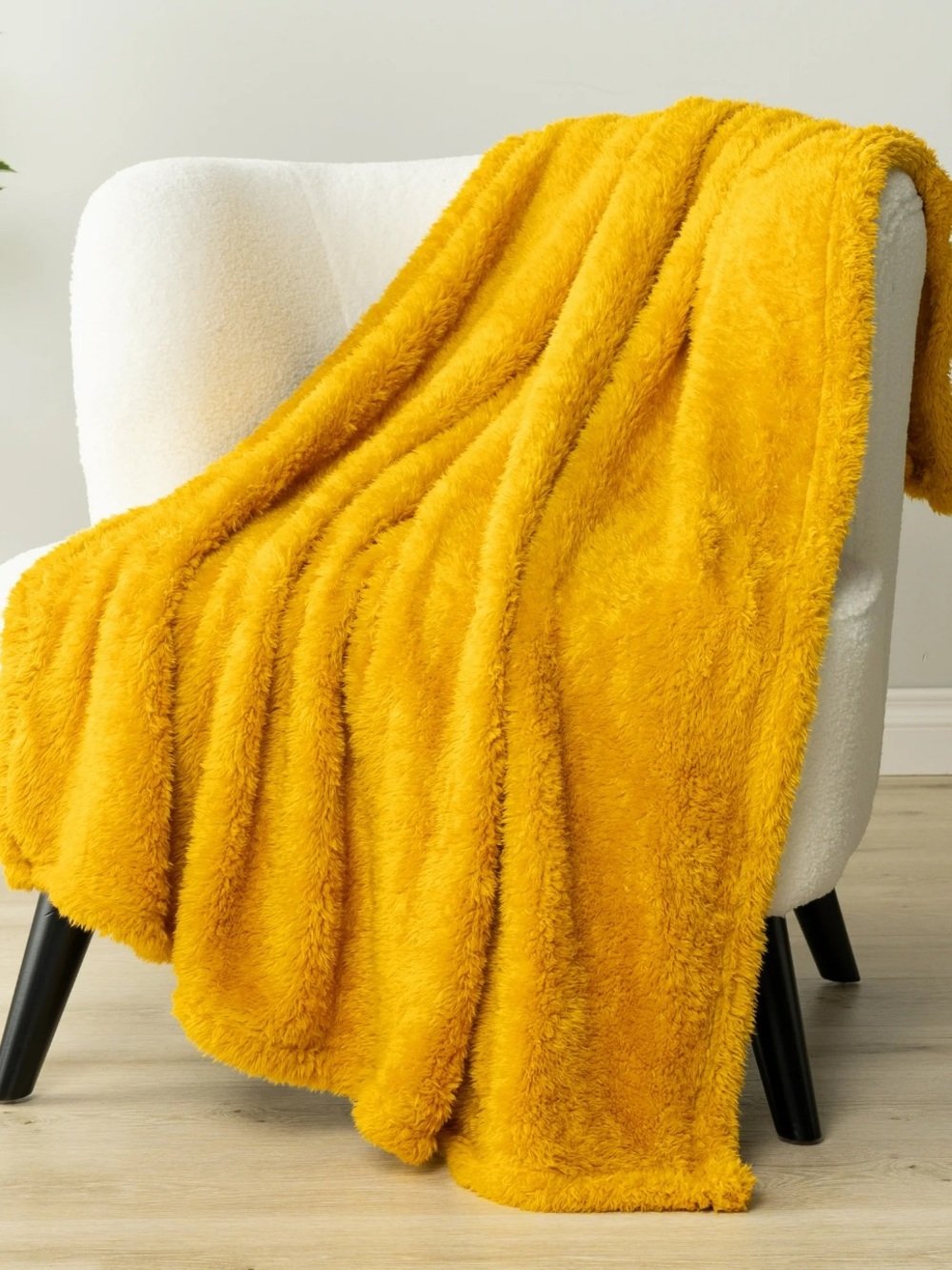 Plush Faux Fur Throw Blanket - Mustard Yellow